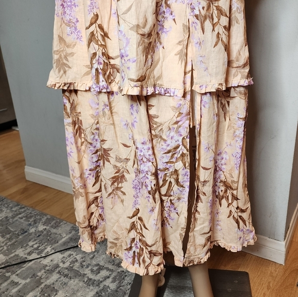 NWT House of Harlow Corset Tiered Linen/Rayon. Peach/Lavender Midi Dress. Medium - Picture 9 of 15
